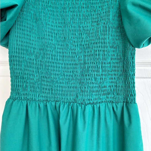 PrettyGarden Dress M Green Smocked Puff Sleeve Tiered Boho Cottagecore Prairie - Picture 7 of 13
